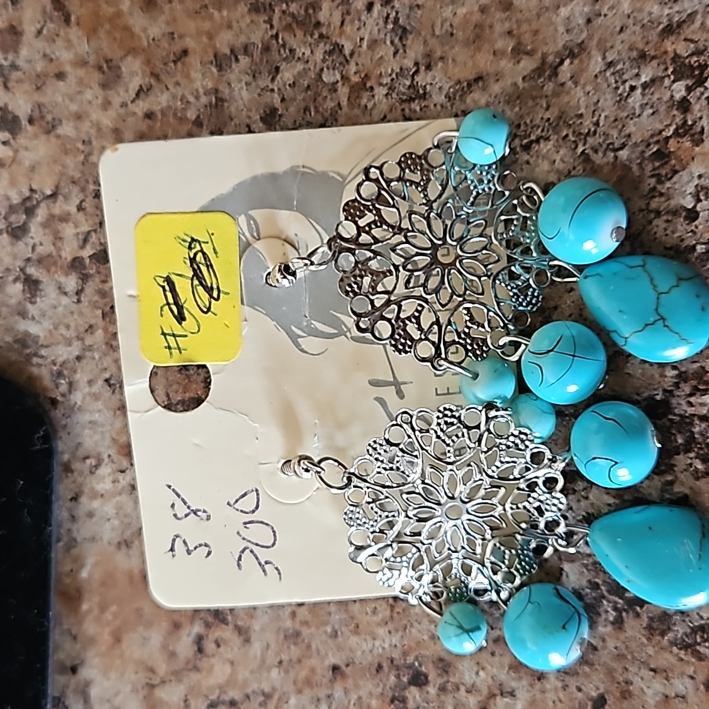 Vintage faux turquoise and silver earrings